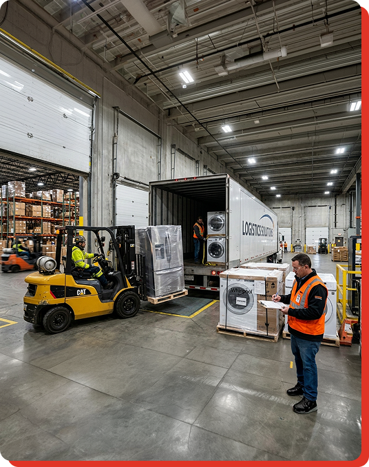 warehouse workers operating forklifts and managing inventory