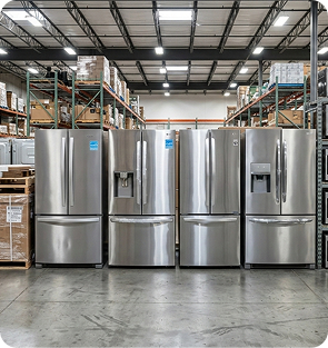 industrial refrigerators lined up in warehouse